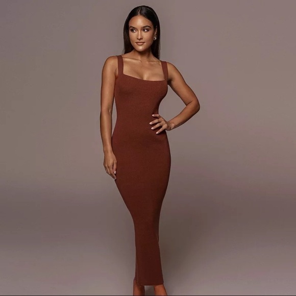 Ribbed Knitted Women'S Solid Sleeveless Tank Midi Dress Bodycon Sexy Stretch - Picture 1 of 2